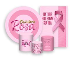 Kit 2 Painéis De Festa + Trio De Capas Cilindro - Outubro Rosa Laço 002 Kit 2 Painéis De Festa + Trio De Capas Cilindro - Outubro Rosa Laço 002
