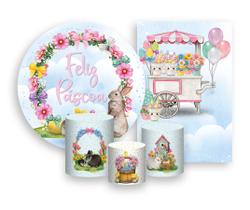 Kit 2 Painéis De Festa + Trio De Capas Cilindro - Páscoa Coelhos Aquarela 001 Kit 2 Painéis De Festa + Trio De Capas Cilindro - Páscoa Coelhos Aquarela 001