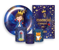 Kit 2 Painéis De Festa + Trio De Capas Cilindro - Pequeno Príncipe Azul com Estrelas 003