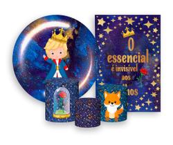 Kit 2 Painéis De Festa + Trio De Capas Cilindro - Pequeno Príncipe Azul E Estrelas 004