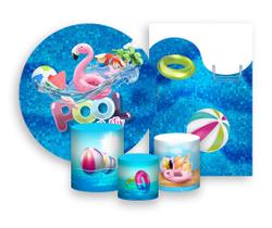 Kit 2 Painéis De Festa + Trio De Capas Cilindro - Pool Party Piscina Flamingo 001 Kit 2 Painéis De Festa + Trio De Capas Cilindro - Pool Party Piscina Flamingo 001