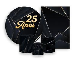 Kit 2 Painéis De Festa + Trio De Capas Cilindro - Preto e Dourado 25 Anos 075 Kit 2 Painéis De Festa + Trio De Capas Cilindro - Preto e Dourado 25 Anos 075