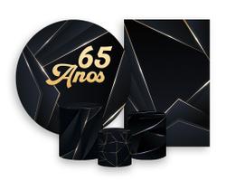 Kit 2 Painéis De Festa + Trio De Capas Cilindro - Preto e Dourado 65 Anos 083 Kit 2 Painéis De Festa + Trio De Capas Cilindro - Preto e Dourado 65 Anos 083