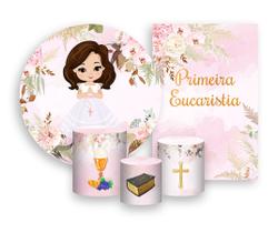 Kit 2 Painéis De Festa + Trio De Capas Cilindro - Primeira Eucaristia Comunhão Menina 003 Kit 2 Painéis De Festa + Trio De Capas Cilindro - Primeira Eucaristia Comunhão Menina 003