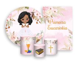 Kit 2 Painéis De Festa + Trio De Capas Cilindro - Primeira Eucaristia Comunhão Menina 014