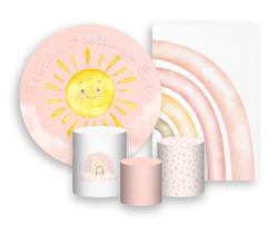 Kit 2 Painéis De Festa + Trio De Capas Cilindro - Primeira Volta ao Sol Céu Rosa 012 Kit 2 Painéis De Festa + Trio De Capas Cilindro - Primeira Volta ao Sol Céu Rosa 012