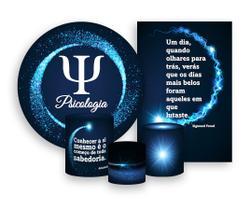 Kit 2 Painéis De Festa + Trio De Capas Cilindro - Profissão Psicologia Efeito Brilho Azul 001