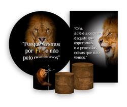 Kit 2 Painéis De Festa + Trio De Capas Cilindro - Religioso Leão Fé 001