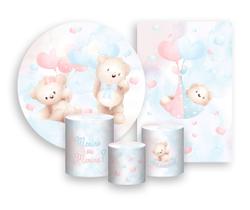 Kit 2 Painéis De Festa + Trio De Capas Cilindro - Revelação Ursinhos com Balões 009 Kit 2 Painéis De Festa + Trio De Capas Cilindro - Revelação Ursinhos com Balões 009