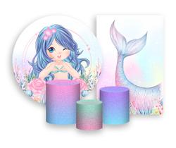Kit 2 Painéis De Festa + Trio De Capas Cilindro - Sereia Candy 005