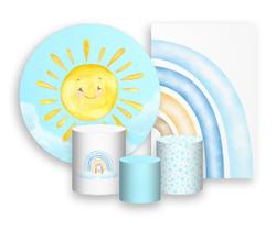 Kit 2 Painéis De Festa + Trio De Capas Cilindro - Sol Céu Azul Cute 014