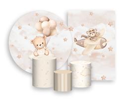 Kit 2 Painéis De Festa + Trio De Capas Cilindro - Ursinho de Pelúcia Bege 025
