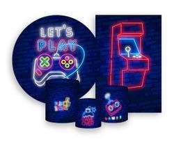 Kit 2 Painéis De Festa + Trio De Capas Cilindro - Video Game Azul e Vermelho 005 Kit 2 Painéis De Festa + Trio De Capas Cilindro - Video Game Azul e Vermelho 005