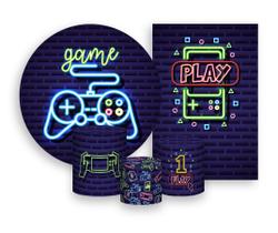 Kit 2 Painéis De Festa + Trio De Capas Cilindro - Video Game Efeito Neon 006 Kit 2 Painéis De Festa + Trio De Capas Cilindro - Video Game Efeito Neon 006