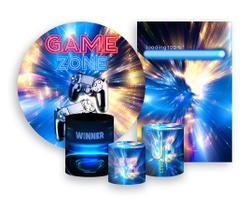 Kit 2 Painéis De Festa + Trio De Capas Cilindro - Video Game Zone 001 Kit 2 Painéis De Festa + Trio De Capas Cilindro - Video Game Zone 001