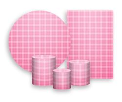 Kit 2 Painéis De Festa + Trio De Capas Cilindro - Xadrez Degradê Rosa 024 Kit 2 Painéis De Festa + Trio De Capas Cilindro - Xadrez Degradê Rosa 024
