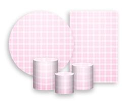 Kit 2 Painéis De Festa + Trio De Capas Cilindro - Xadrez Degradê Rosa Suave 023 Kit 2 Painéis De Festa + Trio De Capas Cilindro - Xadrez Degradê Rosa Suave 023
