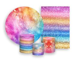 Kit 2 Painéis De Festa Trio De Capas Cilindros, Efeito Glitter Arco Íris 044 Kit 2 Painéis De Festa Trio De Capas Cilindros, Efeito Glitter Arco Íris 044