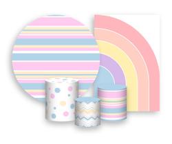 Kit 2 Painéis De Festa Trio De Capas Cilindros, Listras em Tons Pastéis 054