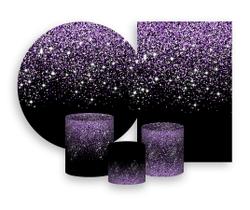 Kit 2 Painéis De Festa Trio De Capas Cilindros, Preto Efeito Glitter Lilás Caindo 043 Kit 2 Painéis De Festa Trio De Capas Cilindros, Preto Efeito Glitter Lilás Caindo 043