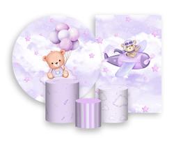 Kit 2 Painéis De Festa Trio De Capas Cilindros, Ursinho de Pelúcia Lilás 036 Kit 2 Painéis De Festa Trio De Capas Cilindros, Ursinho de Pelúcia Lilás 036