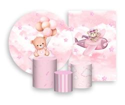 Kit 2 Painéis De Festa Trio De Capas Cilindros, Ursinho de Pelúcia Rosa 037