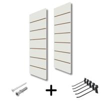 Kit 2 Painel Canaletado Branco Mdf Para Loja 0,90x0,30m + 10 Ganchos Preto de 15cm