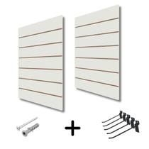 Kit 2 Painel Canaletado Branco Mdf Para Loja 0,90x0,60m + 15 Ganchos Preto de 15cm