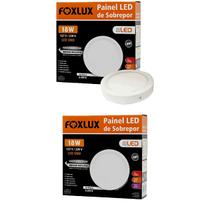 Kit 2 Painel LED 18W Redondo 6500K Bivolt Sobrepor Foxlux