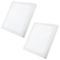 Kit 2 Painel Luz Quente Amarela 3000K 30W Bivolt LED Sobrepor Quadrado Design Moderno