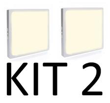 Kit 2 Painel Plafon Luminária Led 12w Quadrado Sobrepor Branco Quente Iluminação Decoração