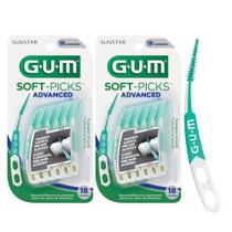 Kit 2 Palito Interdental Alongado Cabo Curvado Soft Picks GUM Advanced com Estojo Portátil 36un