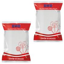 Kit 2 Palitos para Pirulito Pequeno Branco 100 Un para Doces e Confeitaria