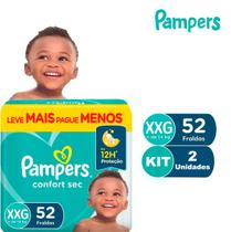 Kit 2 Pampers Confort Sec Fraldas Descartáveis XXG com 52 Un