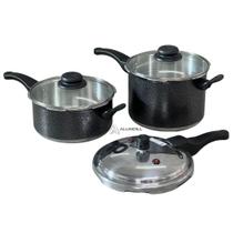 Kit 2 Panela de pressão Tampa Fechamento Externo 3,0 lts e 4,5 litros Com tampa de Vidro Preto