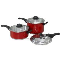Kit 2 Panela de pressão Tampa Fechamento Externo 3,0 lts e 4,5 litros Com tampa de Vidro Vermelho