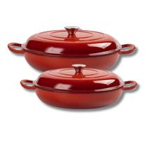 Kit 2 Panela Frigideira Caçarola Ferro Esmaltada Frigideira Com Tampa Forjada Grande Mesa Posta