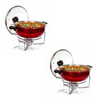 Kit 2 Panela Rechaud Redondo Alumínio Tampa De Vidro 6,5 L