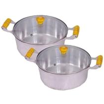 Kit 2 Panelas Caçarola Alumínio Polido Tampa Vidro 20 e 24cm