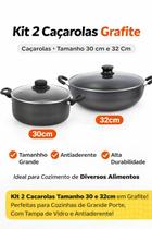 Kit 2 Panelas Caçarola Grande Antiaderente Grafite 30cm e 32cm com Tampa de Vidro