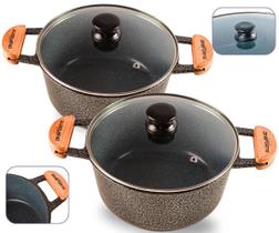 Kit 2 panelas ceramica antiaderente grossa 22 e 24 com tampa de vidro