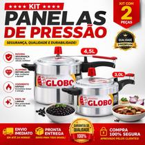 Kit 2 Panelas De Pressão 3,0 E 4,5 Litros Globo com 3 anos de garantia. Kit 2 Panelas De Pressão 3,0 E 4,5 Litros Globo com 3 anos de garantia.