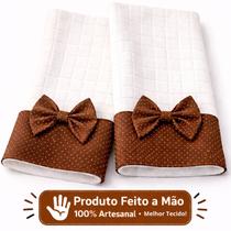 Kit 2 Pano de Prato Premium Felpudo Quadriculado em Poliamida Feito à Mão com Barra Poá Marrom