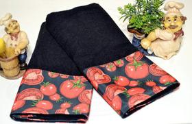 Kit 2 Panos de Prato Preto 100% Algodão Estampa Tomate Cozinha 70x46cm Kit 2 Panos de Prato Preto 100% Algodão Estampa Tomate Cozinha 70x46cm