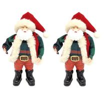Kit 2 Papai Noel Decorativo Premium Casaco Xadrez Verde e Vermelho 18cm - Master Christmas