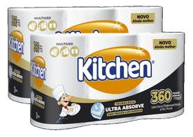 Kit 2 papel toalha kitchen folha dupla pacote 3 rolos com 120 folhas