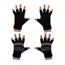 Kit 2 Par De Luvas De La Inverno Adulto Unissex Quentinha Frio Meio Dedo - Preto/Cinza