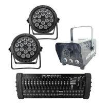 Kit 2 Par Led 18X12W + Máquina De Fumaça 600W + Mesa Dmx 384