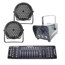 Kit 2 Par Led 3 Em 1 + Máquina De Fumaça 600W + Mesa Dmx 512