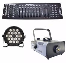 Kit 2 Par Led Slim 18X12W Dmx 512 Maquina De Fumaça 1500W - One Light
